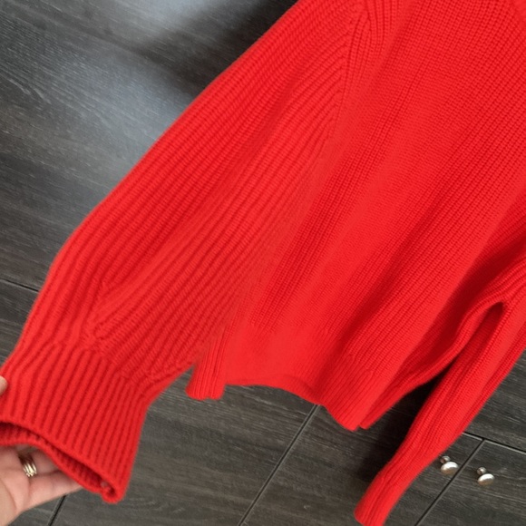 COS Reddy Orange Shaker Knit Drop Shoulder Wool & Cotton Sweater size Large - Picture 4 of 7